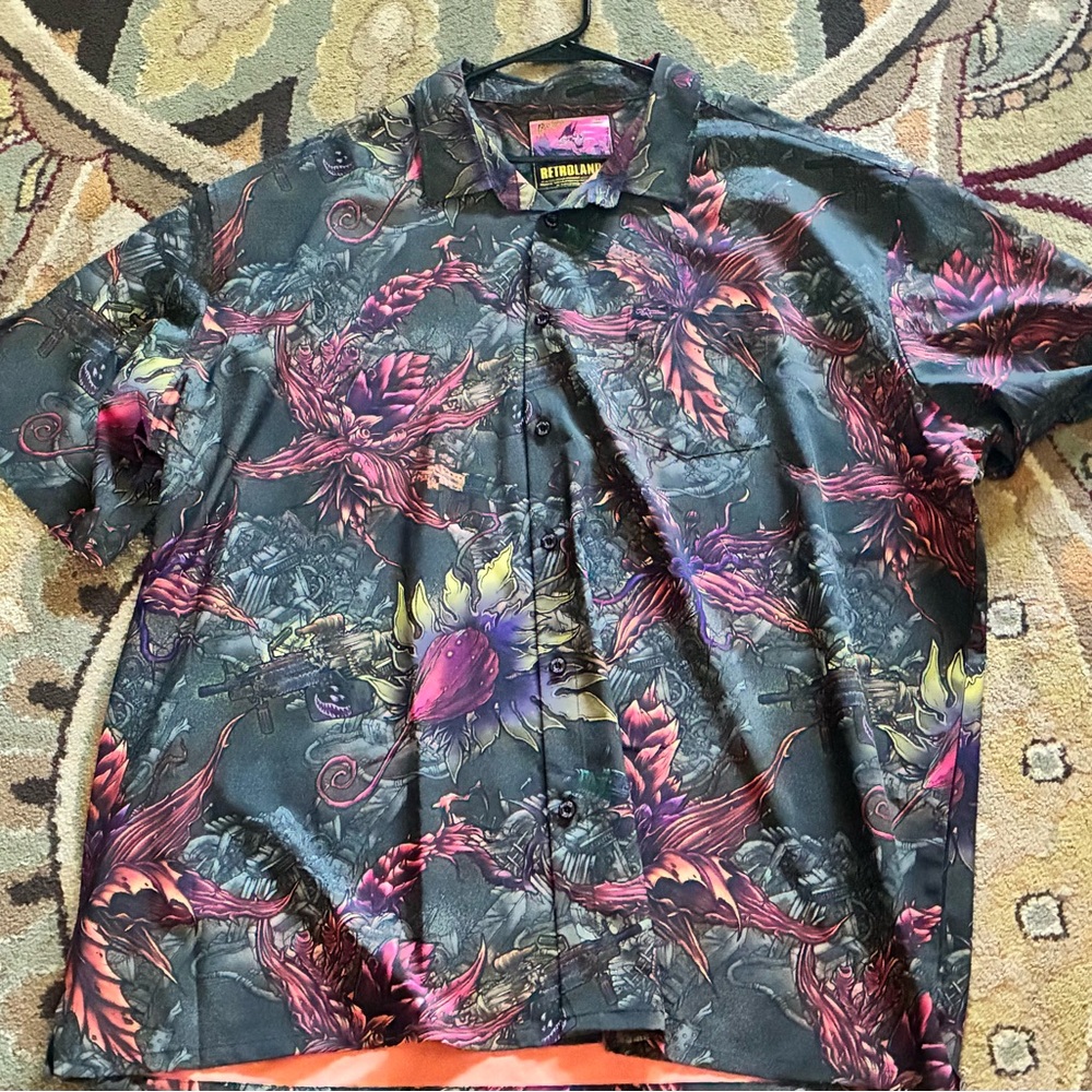 Roland Men’s Black Floral Button-Up Shirt - Purple & Pink Print